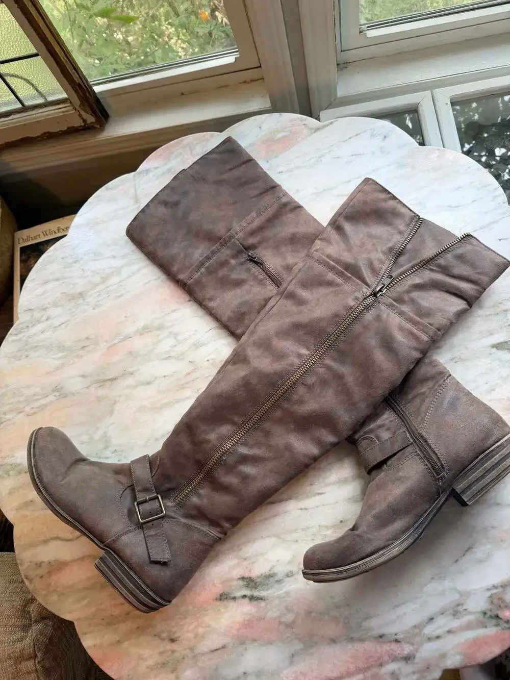 Unbranded Brown Faux Suede Over-the-Knee Boots